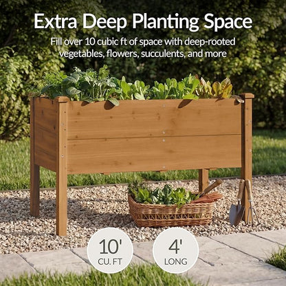 Best Choice Products 48" x 24" x 30" Raised Garden Bed with Extra Deep 16" Depth, Elevated Wood Planter Box Stand for Backyard, Patio, Balcony, Natural Fir Wood - Acorn Brown