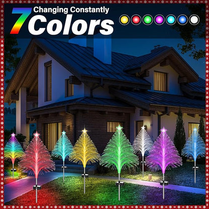 Baquler 8 Pcs Solar Christmas Tree Lights Waterproof Outdoor Pathyway Stake Light 7 Lighting Modes Fireworks Christmas Stake Light Decoration for Holiday Yard Walkway Garden Path Decor