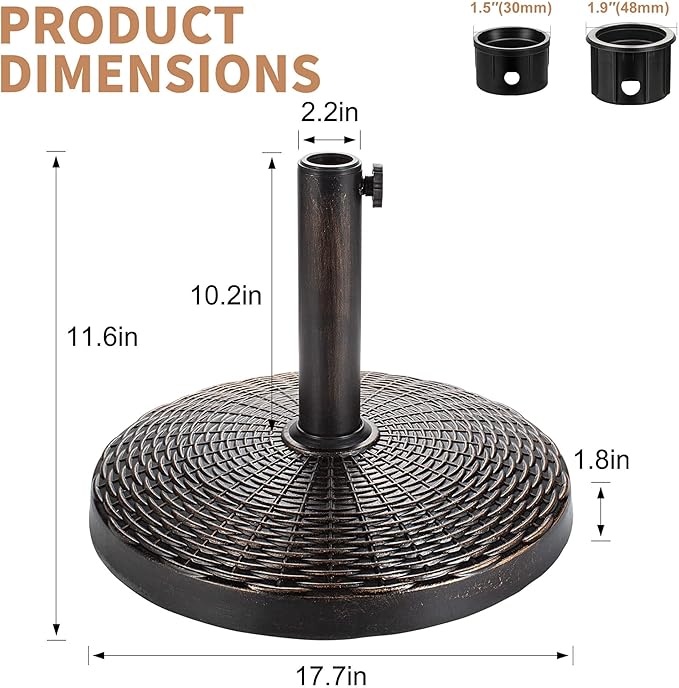 FLAME&SHADE 26lb Round Base Stand Weight for Patio Market Table Umbrella Outdoor, Bronze