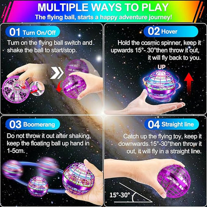 Vantexi Flying Orb Ball Toy,2025 Upgraded Parachute LED,Magic Hand Controlled Flying Gravity Ball,Cosmic Globe Boomerang,Cool Christmas Birthday Gift for 6 7 8 9 10+ Year Old Boys Girls-Red & Purple