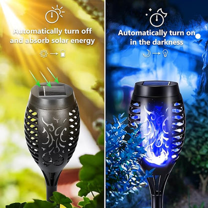 Toodour Solar Torch Flame Lights, 6 Pack Solar Lights Outdoor with Flickering Flame, Waterproof Solar Pathway Light Landscape Decoration Lighting for Garden, Lawn, Yard, Outdoor Decor - Blue