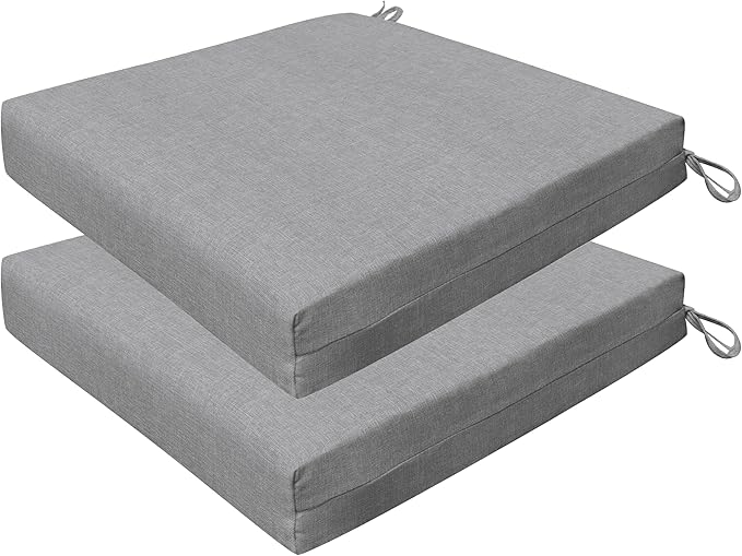 Honeycomb Outdoor Set of 2 Seat Pads, 20 x 20, Textured Solid Platinum Grey Dining Chair Cushions for Patio Furniture