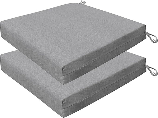 Honeycomb Outdoor Set of 2 Seat Pads, 20 x 20, Textured Solid Platinum Grey Dining Chair Cushions for Patio Furniture