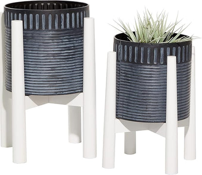 Deco 79 Modern Metal Round Planter, Set of 2 18", 15"H, Black
