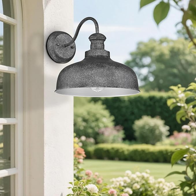 Outdoor Farmhouse Barn Light, Outside Wall Sconce, Weather Resistant Anti-Rust Farmhouse Exterior Wall Light, Outdoor Lantern Lamp for Porch, Garage, Patio, Entryway (Antique Black, 2 Pack)