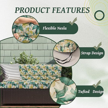2/3 Seater Swing Replacement Cushion, Waterproof Porch Swing Cushions with Backrest, Thickened Bench Cushions for Outdoor Furniture, for Outdoor Patio Swing (Clover, 63 * 40in)