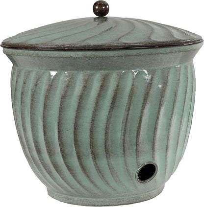 Sunnydaze Metal Garden Hose Holder Pot with Lid - UV-Resistant 145-Foot Garden Hose Pot for Outside - Sage Glaze Finish