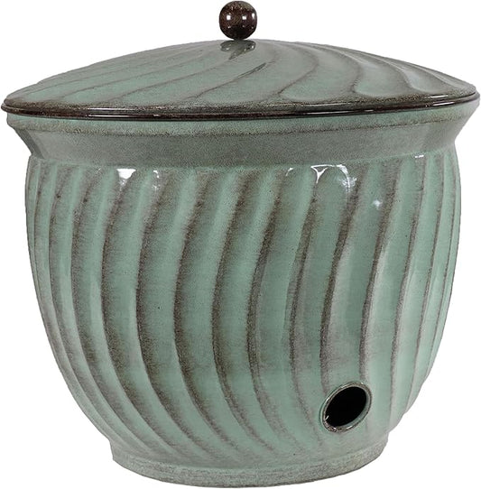 Sunnydaze Metal Garden Hose Holder Pot with Lid - UV-Resistant 145-Foot Garden Hose Pot for Outside - Sage Glaze Finish