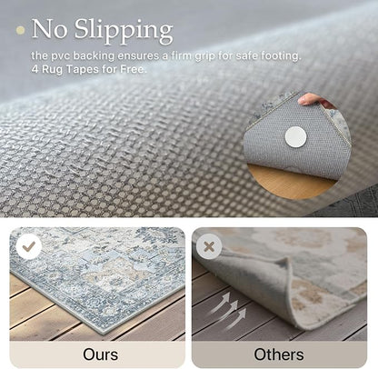 GENIMO Outdoor & Indoor Runner Rug 2'x5', Waterproof, Non-Shedding, Easy Cleaning, Boho Mat for Patio, Kitchen, Balcony, Bath Room, Deck, Bedroom, Camping, Outside Carpet,Blue