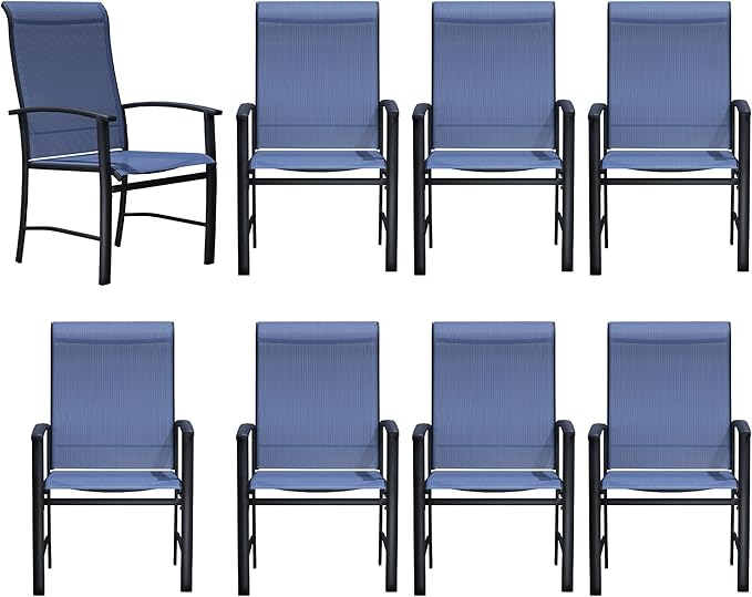 Patio Dining Chairs Set of 8, Outdoor Dining Chairs with High Back, Metal Outdoor Chair Set with Comfort and Durability, Patio Chair for Deck Lawn Kitchen Garden Backyard, Blue