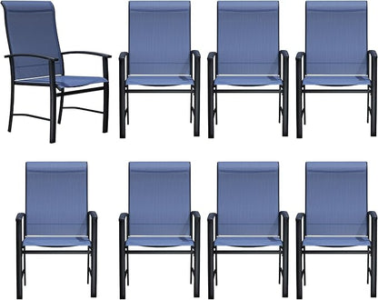 Patio Dining Chairs Set of 8, Outdoor Dining Chairs with High Back, Metal Outdoor Chair Set with Comfort and Durability, Patio Chair for Deck Lawn Kitchen Garden Backyard, Blue