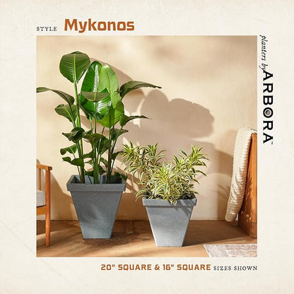 ARBORA 16" Mykonos Square Polyresin Indoor and Outdoor Planter with Stone Blend Concrete Finish - Durable, All Season, Weatherproof, Lightweight, Large Plant Pot for Patio, Garden, Deck, Entryway