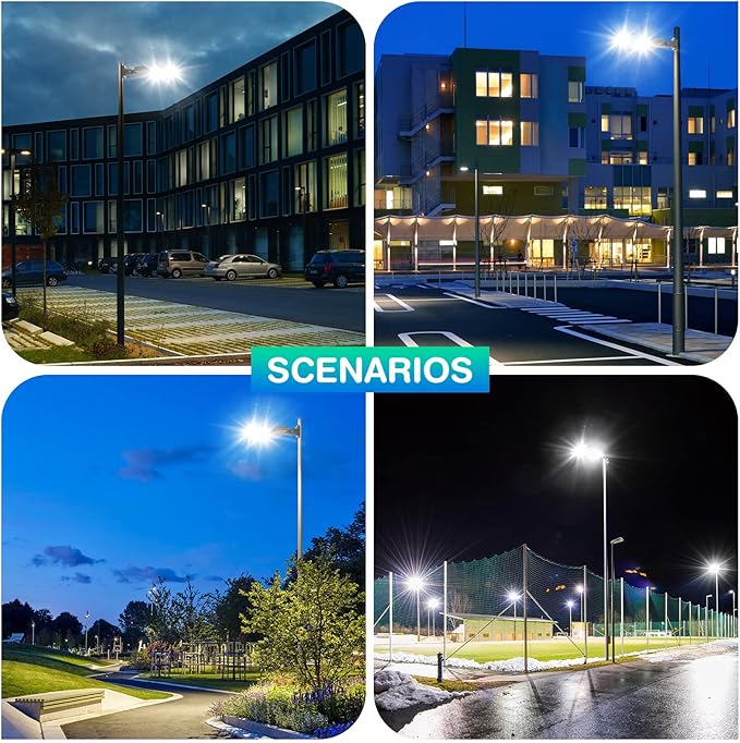 320W LED Parking Lot Light 44800LM with Photocell, UL DLC Listed, 5000K Shoebox Pole Light with Arm Mount, AC100-277V, IP65 Waterproof Commercial Street Area Lighting for Driveway/Roadway/Yard