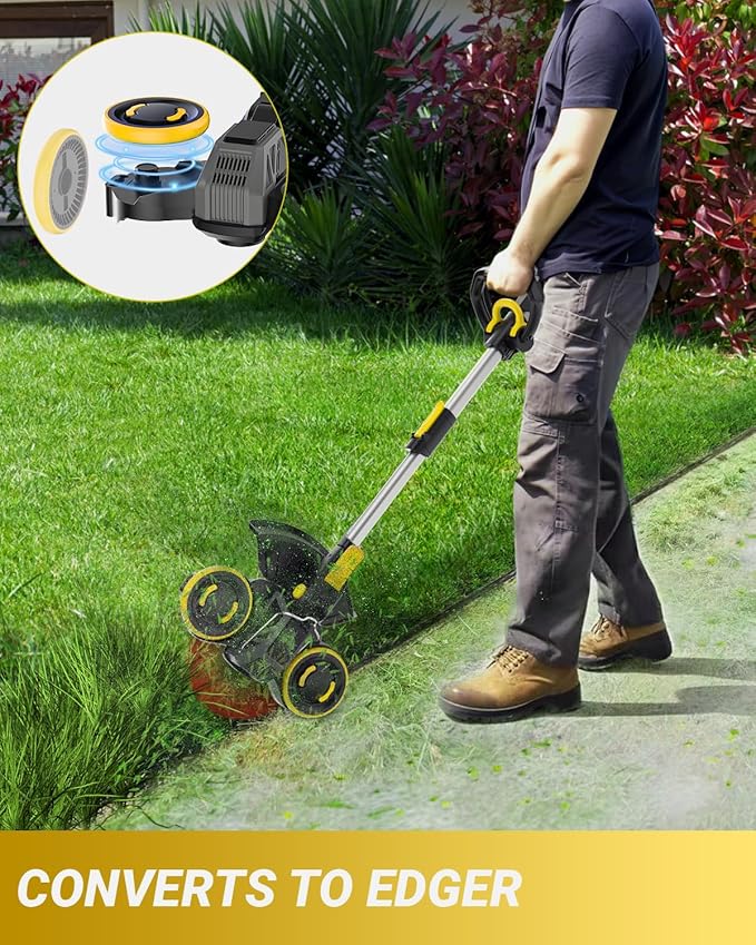 Cordless Weed Wacker with Brushless Motor, 20V 5.2Ah Battery Powered Weed Wacker with Blade, 3 in 1 Brush Cutter/Lawn Edger/Mower (One 5.2Ah Battery and Charger)