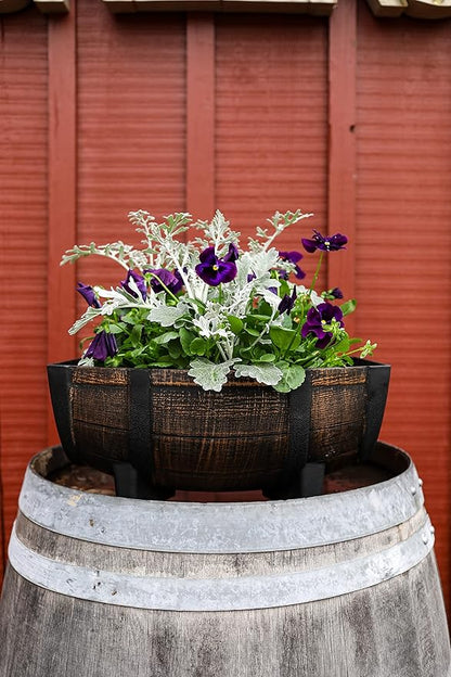 The HC Companies Whiskey Barrel Planter Bowl - Faux Wooden Finish Flower Planter Pot - Decorative Garden Pots - Indoor & Outdoor Resin Planters - Weather-Resistant Planting Pots (16" Golden Oak)