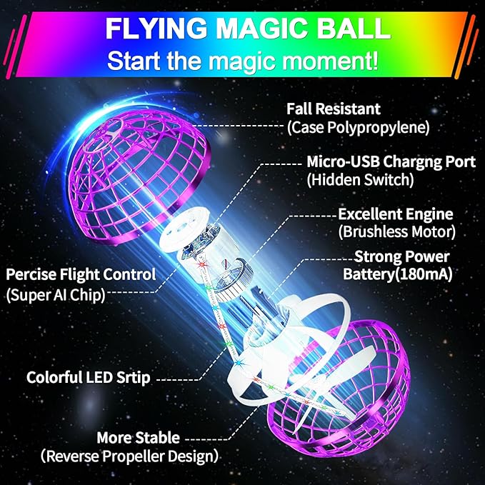 Vantexi Flying Orb Ball Toy,2026 Upgraded Parachute LED,Magic Hand Controlled Flying Gravity Ball,Cosmic Globe Boomerang,Cool Christmas Birthday Gift for 6 7 8 9 10+ Year Old Boys Girls-Blue & Purple