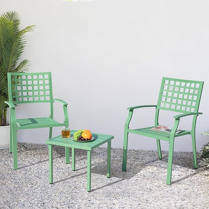 NUU GARDEN 3 Pieces Outdoor Bistro Set, All-Weather Patio Furniture with 2 Metal Stackable Chairs and Square Table, Waterproof Set for Balcony, Porch, Garden, Deck, Green