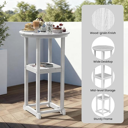 Ciokea Balcony Chairs and Table 3 Pieces Set, Outdoor High Top Bar Set, HDPE Oversized Adirondack Bar Chairs Set of 2 and Round Table for Outside Dining Bistro Poolside Backyard,