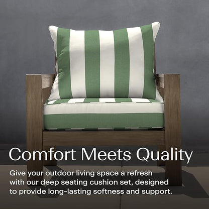 Honeycomb Outdoor Deep Seat, 24 x 23, Cabana Stripe Green & Cream Chair Cushion for Patio Furniture