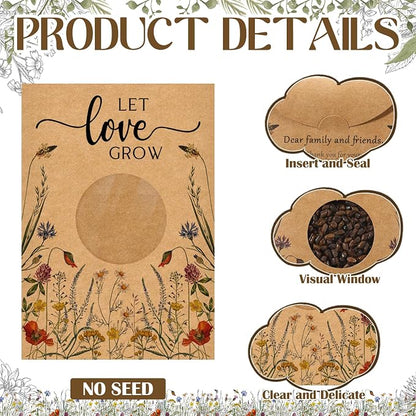 Fumete 50 Pcs Let Love Grow Seed Packets Cool Wedding Favors for Guests Kraft Envelope Kraft Bag with Window Flower Resealable Seed Storage Packets for Wedding Party Favors Bridal Shower