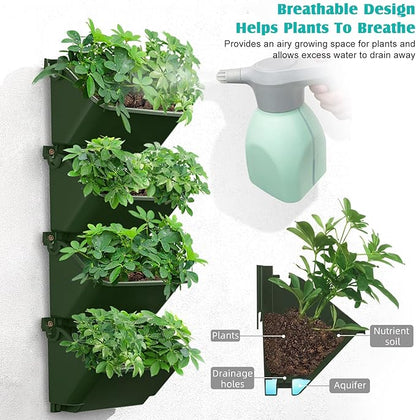 Vertical Wall Planter, 4 Packs Self Watering Wall Planters for Indoor with 3 Pcs Garden Tool Set Vertical Planter Tower for Strawberry Flowers Herbs, 12.9''x5.5'' x26.7''