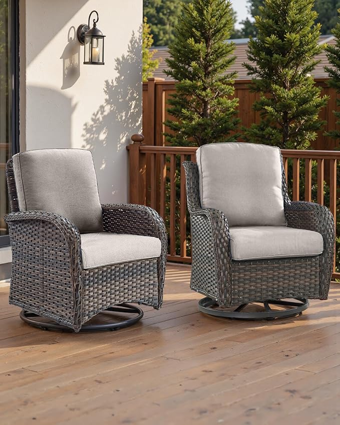 Pop 22x25/22x24 Outdoor Cushions for Patio Couch Chairs Set of 3 - High Back Comfy Outside Seat Cushions for Lawn Wicker Dining Rocker Glider Loveseat 3-Seater Sectional Sofa - Beige/Classic