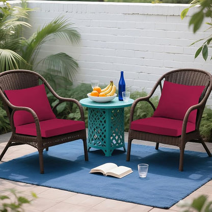 Outdoor Seat Cushion Set 24 x 24 In, Water-Resistant & Fade-Resistan, Patio Furniture Cushions with Removable Cover Deep Seat & Back Cushion with Handle and Adjustable Straps for Chair Sofa,2PC
