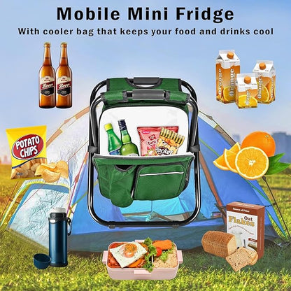 Kikerike Portable Stool Backpack Cooler Chair 300 LBS Max Load Folding Fishing Cooler Backpack Stool for Outdoors Hiking Beach Travel - Army Green