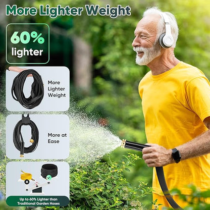 Garden Hose 50 ft, Non-Expanding Water Hose, Flexible Ultra-Light, Anti-Kink, Wear-Resistant, Easy Storage, Hose with 3/4 for Outdoor, Garden, Yard and Lawn