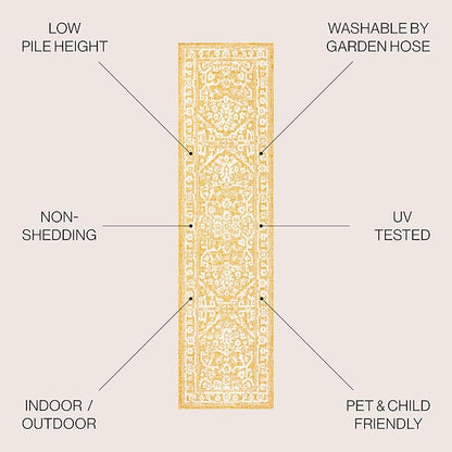 JONATHAN Y Boho Medallion Indoor Outdoor Runner Rug 2X10 Yellow/Cream, Malta Textured Weave for Backyard, Patio, Porch, Easy-Cleaning, High Traffic, Pet-Friendly, Non-Shedding (SMB104G-210)