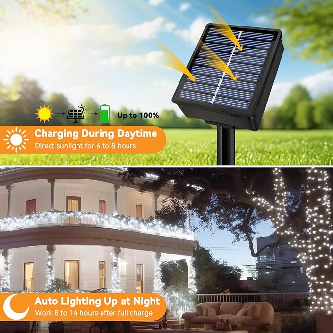 Solar String Lights Outdoor Waterproof 6 Pack Total 198ft 600LED 8 Modes Twinkle Lights Solar Fairy Lights for Patio, Garden Yard Party Tree Christmas Halloween Decoration, White
