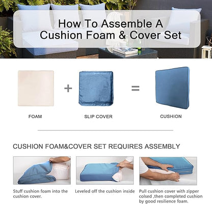ARTPLAN Deep Seat Cushion with Backrest Set of 2 - All-Weather Outdoor Sofa Cushions for Sectionals-Polyester Fabric, Waterproof-High-Resilience Foam for Patio, Backyard Garden,Warm Blue
