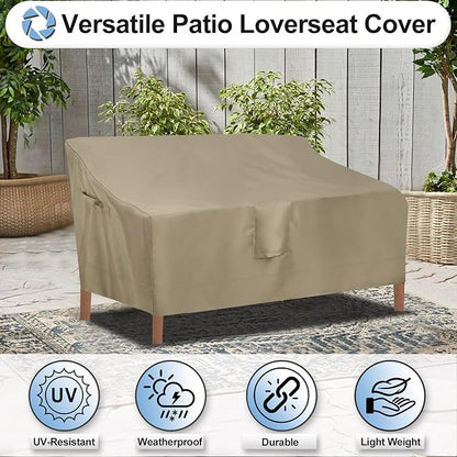 OutdoorLines Outdoor Waterproof Patio Loveseat Couch Cover - UV Resistant Patio Sofa Furniture Covers Weatherproof Heavy Duty Glider Covers for Outdoor Furniture, 58Wx32.5Dx31H Inches, Camel
