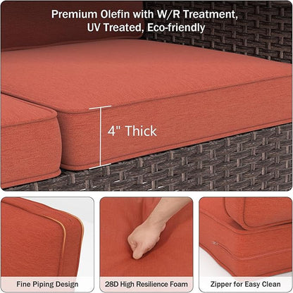 Outdoor Chair Cushions 23" x 24" x 4", Patio Deep Seat Replacement Cushions Set with Zippered Removable Cover, Weather-Resistant Olefin Fabric for Garden Chair Sofa Couch, Set of 4, Red