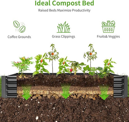 Land Guard 3 Pack 8×4×1ft Galvanized Metal Raised Garden Bed, Metal Planter Kit Box Outdoor for Deep-Rooted Vegetables, Flowers, Green and Herbs, Modern Grey