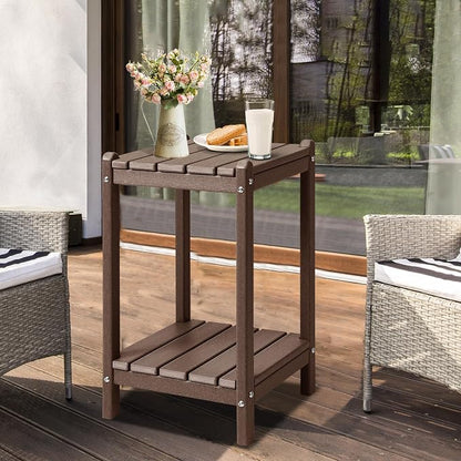 LZRS 24" Double Adirondack Outdoor Side Table, Pool Composite Patio Table,HDPE End Tables for Backyard,Pool, Indoor Companion, Easy Maintenance & Weather Resistant(Brown)