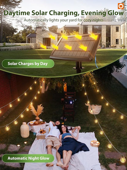 addlon 150FT Solar String Lights Outdoor Waterproof with Remote, Dimmable Commercial Grade Solar Powered String Lights with 80 LED Bulbs, Hanging Light for Camping Backyard Party Decor