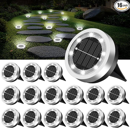 SenLuKit Mini Solar Ground Lights 16 Pack Outdoor IP65 Waterproof Solar Flat Garden Light Solor Powered Disc Pathway Lights for Outside Walkway Yard Landscape Patio Lawn Driveway-Cool White