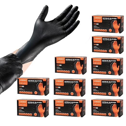 10mil Nitrile-Gloves Disposable - Chemical-Resistant Rubber - Mechanic Gloves Heavy Duty, Latex Free, Diamond Grip (1000,Black Large)