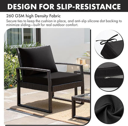 MIULEE Black Outdoor Chair Cushion 22x22 Inch for Patio Furniture Linen Textured Waterproof & 3 Year Color Fastness Seat and Back Couch Cushion with Ties No Slip Design