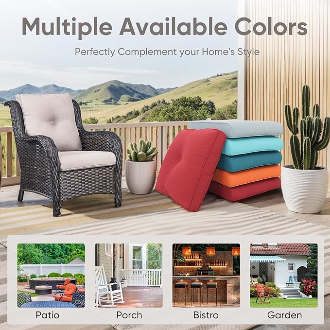 Outdoor Chair Cushions 3 Packs - Outside High Back Thick Water-Resistant Cushion 22x24 with Zipper Cover for Patio Glider Rocking Chairs Loveseat Couch – Beige/Buckle