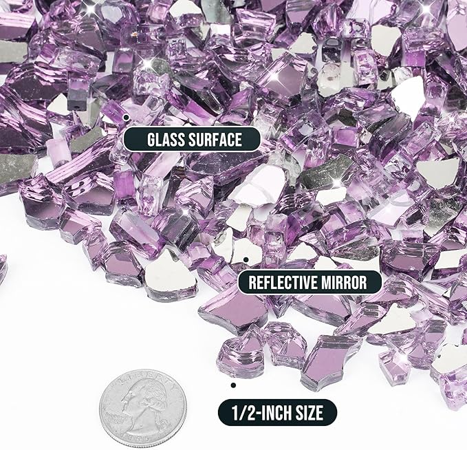 Skyflame 1/2 Inch Purple Reflective Fire Glass for Fire Pit Table Fireplace and Landscaping