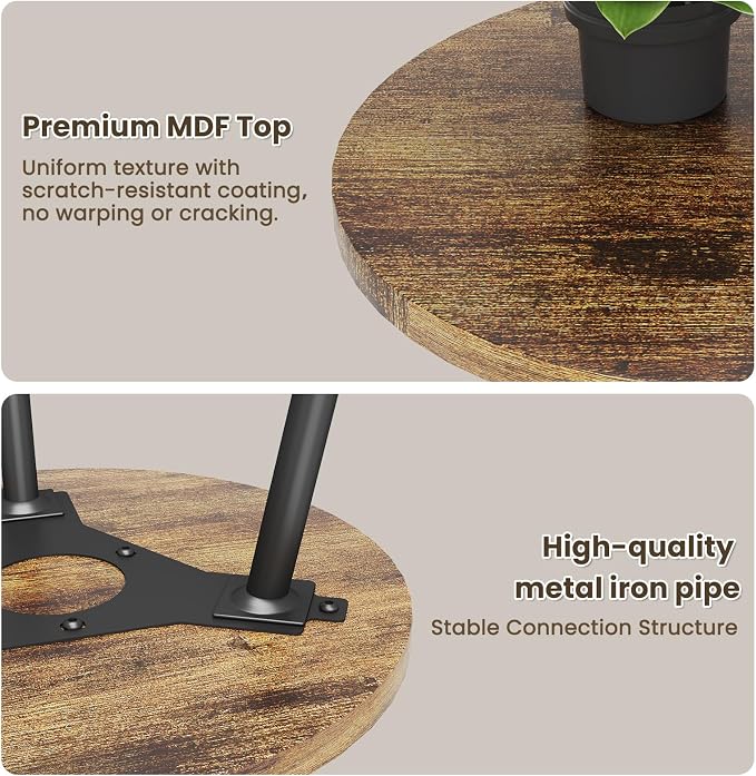 Side Table 2-Tier Round End Table Indoor Small Side Table Industrial Accent Table Nightstand for Small Spaces, Living Room, Bedroom.