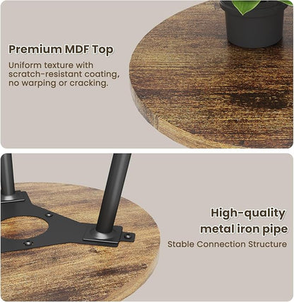 Side Table Small Round End Table Indoor Accent Table for Small Spaces Black Metal Industrial Nightstand for Bedroom, Living Room, Office.