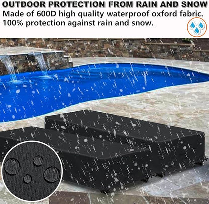 Waterproof Patio Lounge Chair Cover 2 Pack Outdoor Chaise Lounge Covers 600D Weather Resistant Material, UV Protection, Windproof Design Outside Furniture Covers 80" x 28" x 14" H,Black