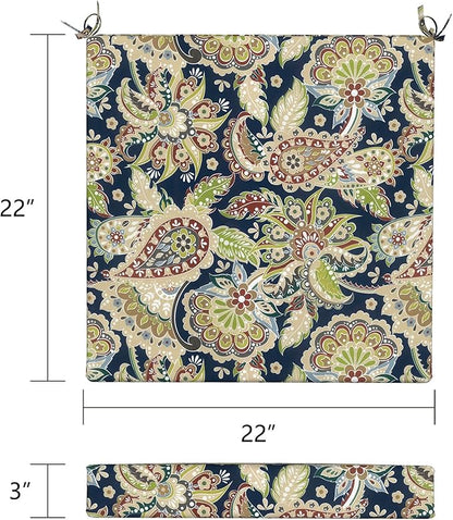 LVTXIII Outdoor Chair Cushions, Fade-Resistant Patio Furniture Cushions Outdoor Chair Pads with Ties for Dining Chairs and Garden Furniture Use, 22"x22"x3" Pack of 2, Paisley Sapphire Blue