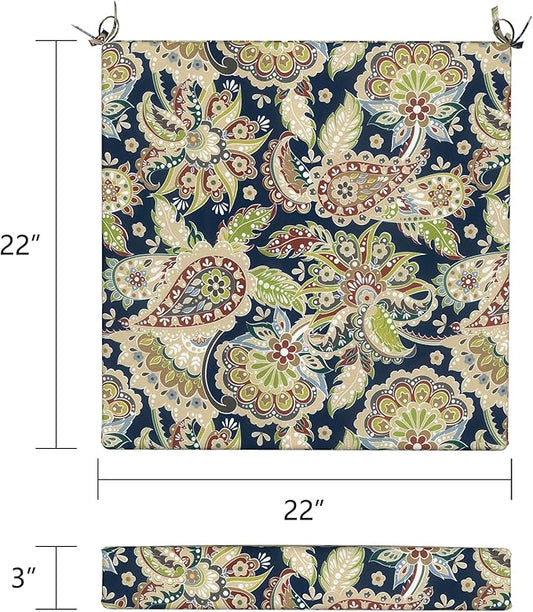 LVTXIII Outdoor Chair Cushions, Fade-Resistant Patio Furniture Cushions Outdoor Chair Pads with Ties for Dining Chairs and Garden Furniture Use, 22"x22"x3" Pack of 2, Paisley Sapphire Blue