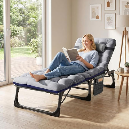 ABORON 3-in-1 Folding Patio Lounge Chair, 440LB Heavy-Duty Tri-Fold Guest Bed with Plush Cotton Cushion, No Assembly Adjustable Recliner for Office Nap, Patio Sunbathing, Poolside & Camping