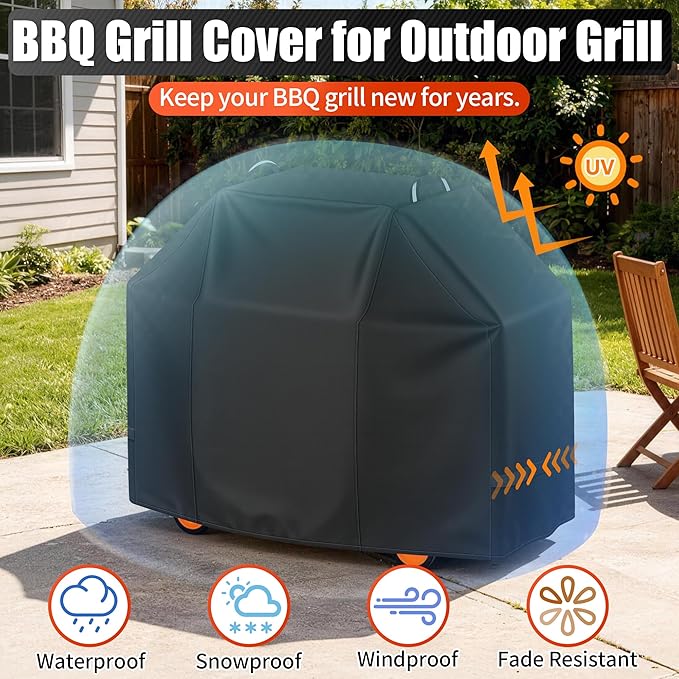 i COVER Grill Cover, 55 inch BBQ Grill Cover for Outdoor Grill, Waterproof BBQ Cover, Fade Resistant Barbecue Gas Grill Covers for Weber, Char-Broil, Nexgrill and More