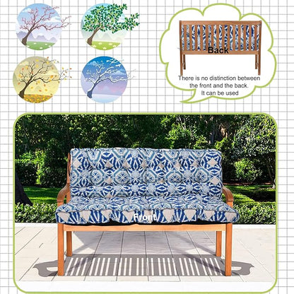 Swing Replacement Cushions with Backrest, 2 or 3 Seater Waterproof Non-Slip Overstuffed Swing Pad, Outdoor Bench Cushion for Porch Chair Swings Garden Furniture (Boho Blue, 40 * 63 in)